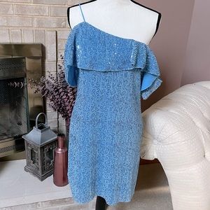 LIKE NEW STINE GOYA Kenza Sequin Embellished Mini Dress - Light Blue